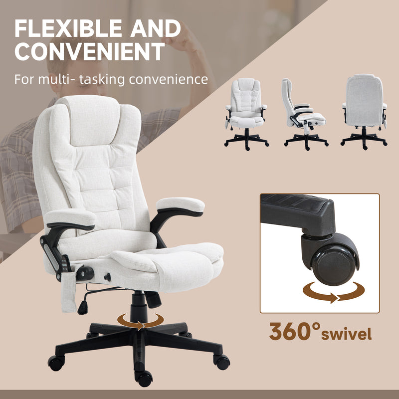 Maverick Luxury Executive Chair with Vibration Massage and Reclining - White Fabric