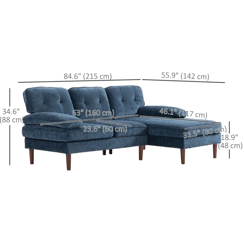 Maysa 85" Modern L-Shaped Sectional Sofa with Right Hand Facing Chaise - Blue