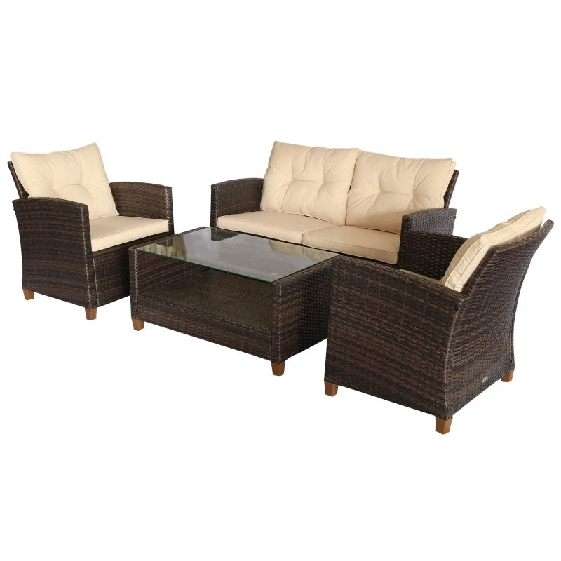 Meadowview Lane 4 Piece Rattan Outdoor Patio Set with Table - Beige / Brown