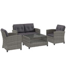 Meadowview Lane 4 Piece Rattan Outdoor Patio Set with Table - Grey