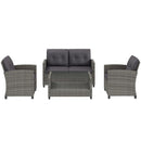 Meadowview Lane 4 Piece Rattan Outdoor Patio Set with Table - Grey