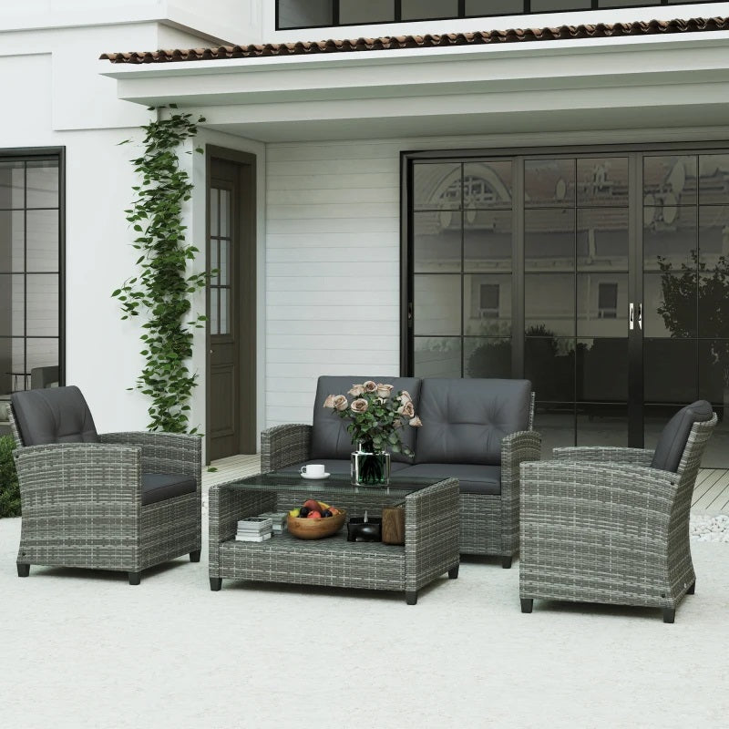 Meadowview Lane 4 Piece Rattan Outdoor Patio Set with Table - Grey