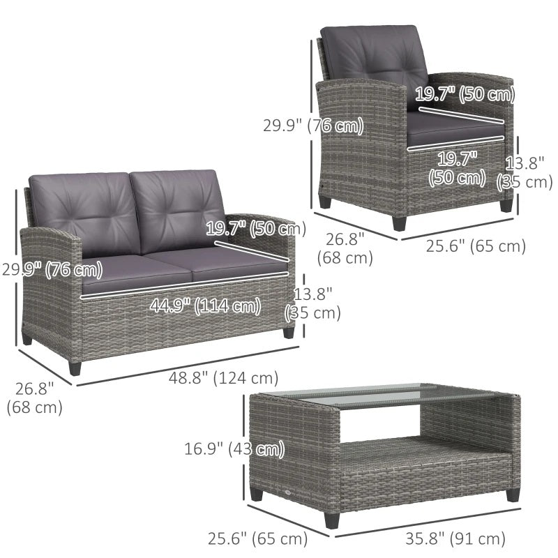 Meadowview Lane 4 Piece Rattan Outdoor Patio Set with Table - Grey