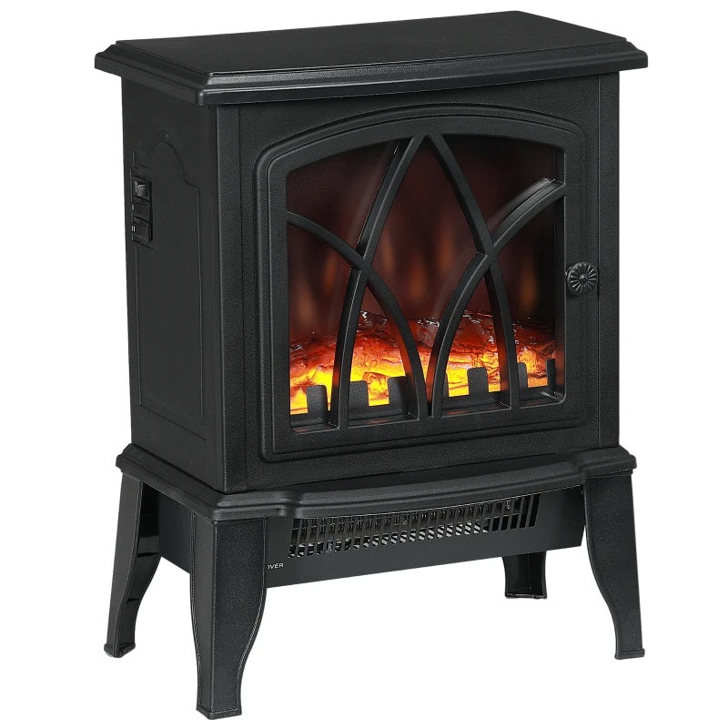 Mini Rustic Black Electric Fireplace with 1500W Heater and Realistic Flame