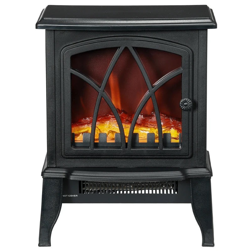 Mini Rustic Black Electric Fireplace with 1500W Heater and Realistic Flame