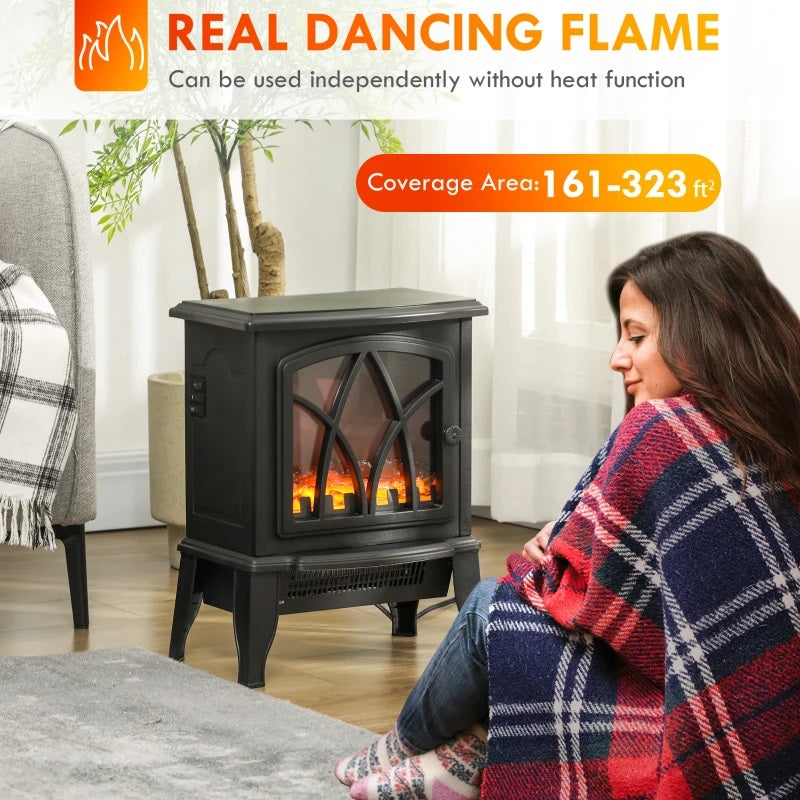 Mini Rustic Black Electric Fireplace with 1500W Heater and Realistic Flame