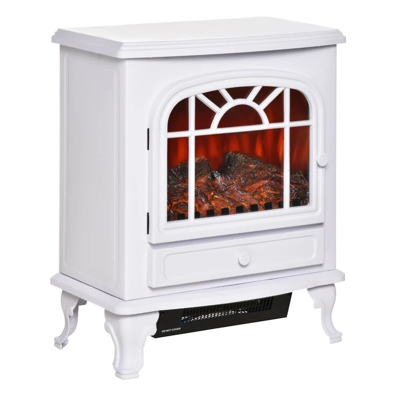 Mini White Freestanding Electric Fireplace Heater with realistic Flame Effect 750W / 1500W Heater