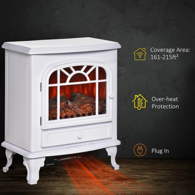 Mini White Freestanding Electric Fireplace Heater with realistic Flame Effect 750W / 1500W Heater