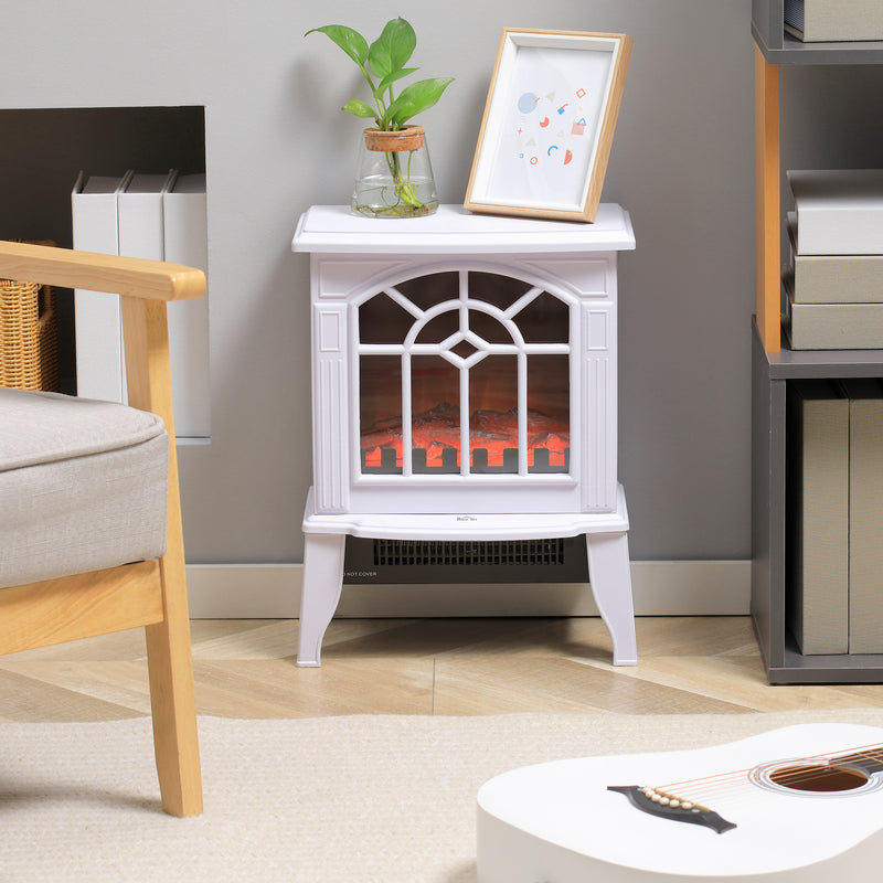 Mini Freestanding Electric Fireplace Heater with 1500W Heater, Realistic glowing Log, White