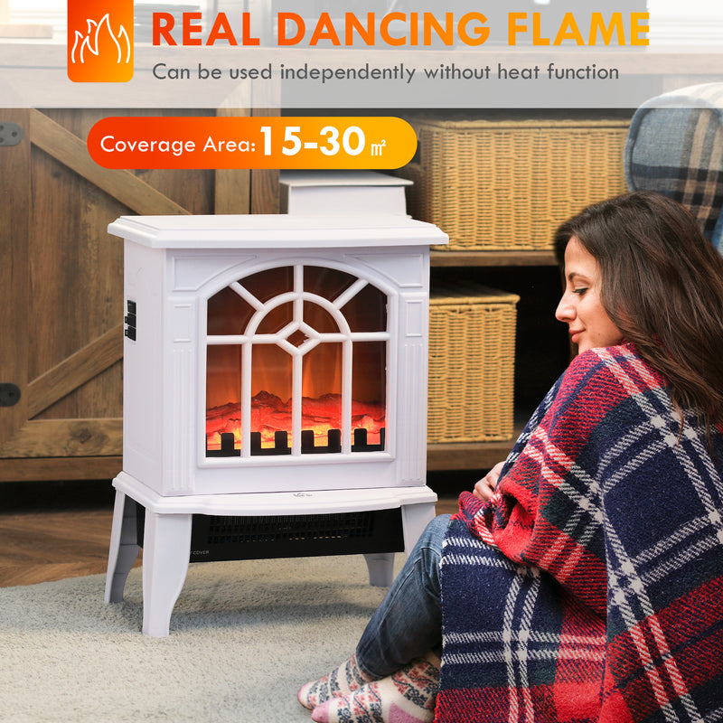 Mini Freestanding Electric Fireplace Heater with 1500W Heater, Realistic glowing Log, White