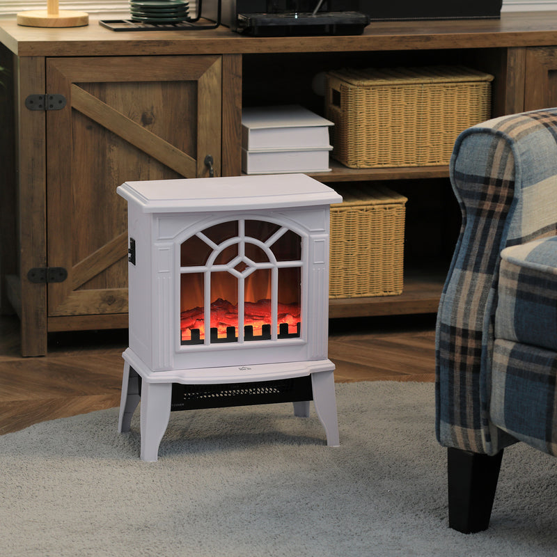 Mini Freestanding Electric Fireplace Heater with 1500W Heater, Realistic glowing Log, White