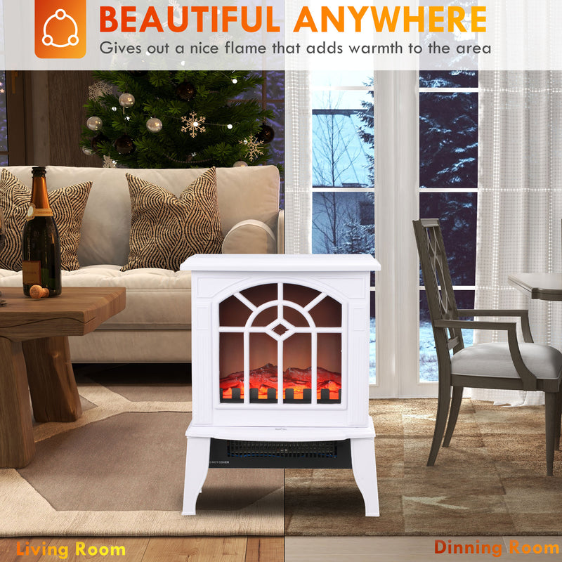 Mini Freestanding Electric Fireplace Heater with 1500W Heater, Realistic glowing Log, White
