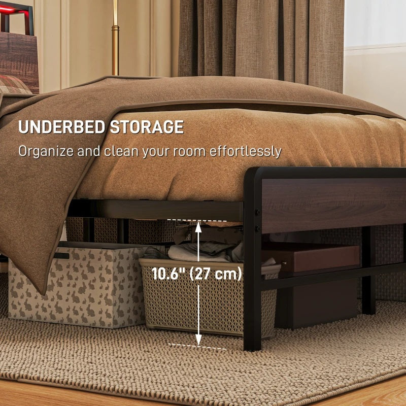 Modanni Full Size Platform Bed Frame with LED Light Headboard Shelf and Charging Station - Walnut Brown (Copy)