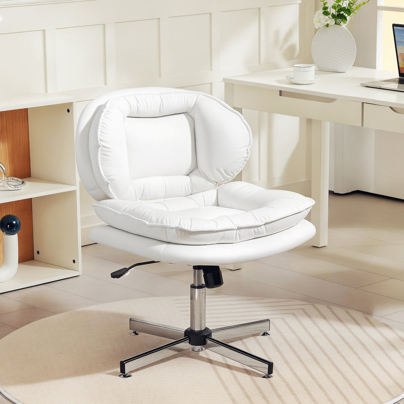 Monflueri Criss Cross Chair with Wide Seat, Leathaire Upholstery, Tilting and Stationary Swivel Base - White