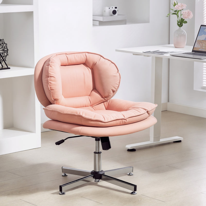 Monflueri Criss Cross Chair with Wide Seat, Leathaire Upholstery, Tilting and Stationary Swivel Base - Pink