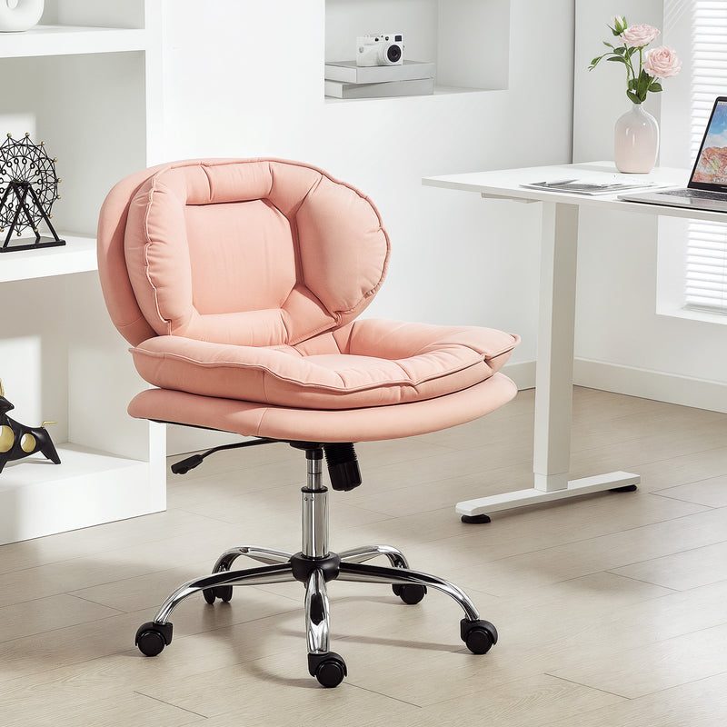 Monfleuri Criss Cross Chair with Wide Seat, Leathaire Upholstery, Tilting and Rolling Swivel Base - Pink