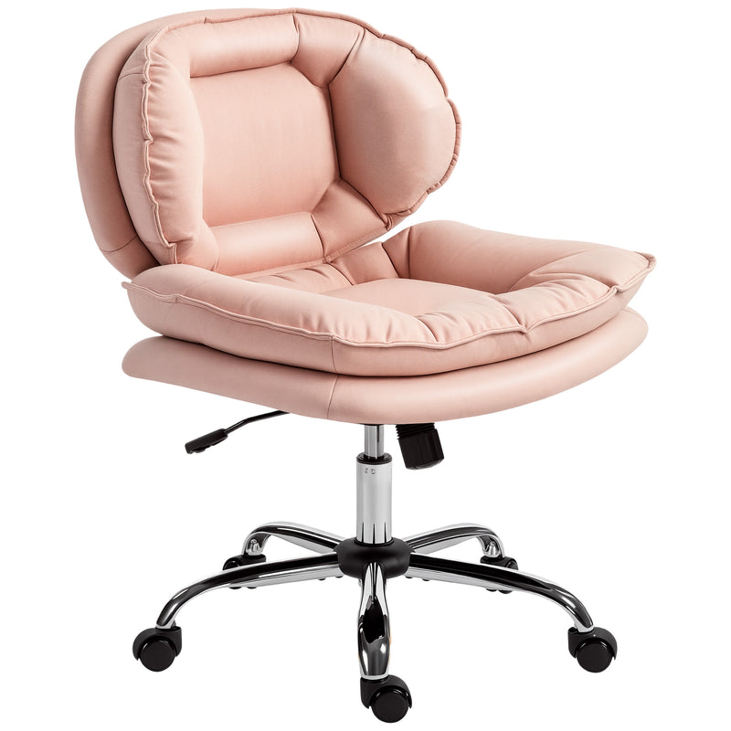 Monfleuri Criss Cross Chair with Wide Seat, Leathaire Upholstery, Tilting and Rolling Swivel Base - Pink