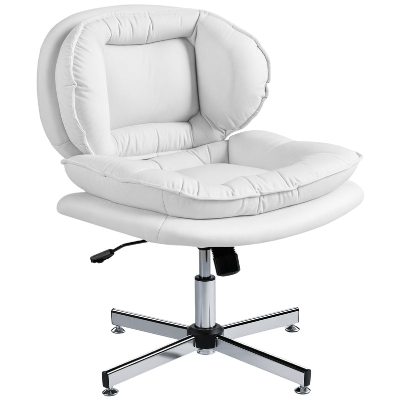 Monflueri Criss Cross Chair with Wide Seat, Leathaire Upholstery, Tilting and Stationary Swivel Base - White