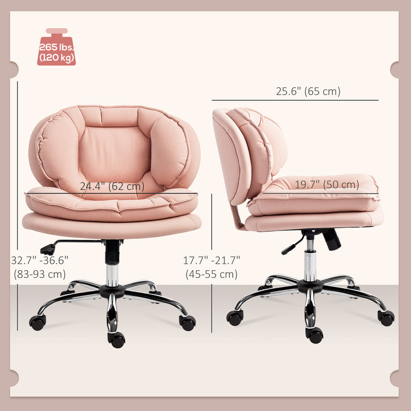 Monfleuri Criss Cross Chair with Wide Seat, Leathaire Upholstery, Tilting and Rolling Swivel Base - Pink
