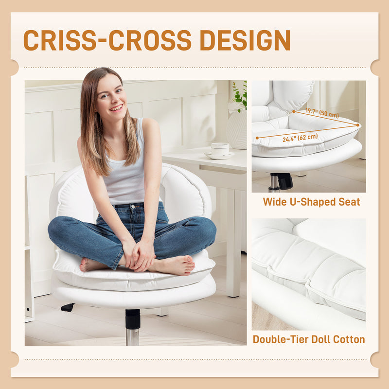 Monflueri Criss Cross Chair with Wide Seat, Leathaire Upholstery, Tilting and Stationary Swivel Base - White