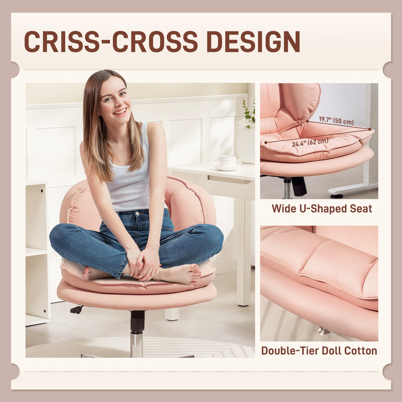 Monflueri Criss Cross Chair with Wide Seat, Leathaire Upholstery, Tilting and Stationary Swivel Base - Pink