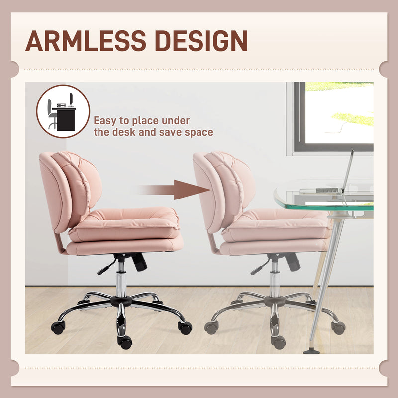 Monfleuri Criss Cross Chair with Wide Seat, Leathaire Upholstery, Tilting and Rolling Swivel Base - Pink