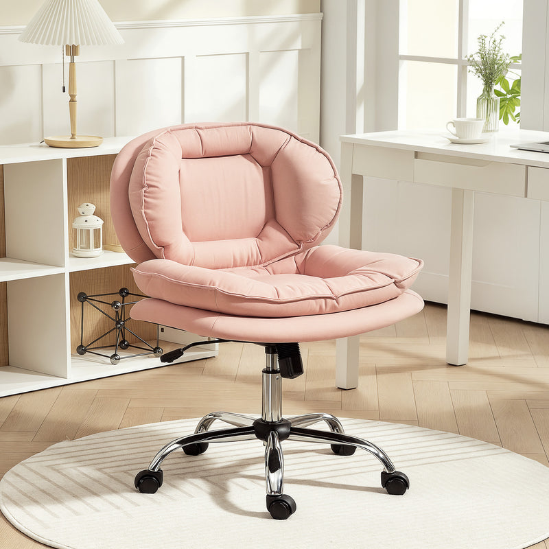 Monfleuri Criss Cross Chair with Wide Seat, Leathaire Upholstery, Tilting and Rolling Swivel Base - Pink