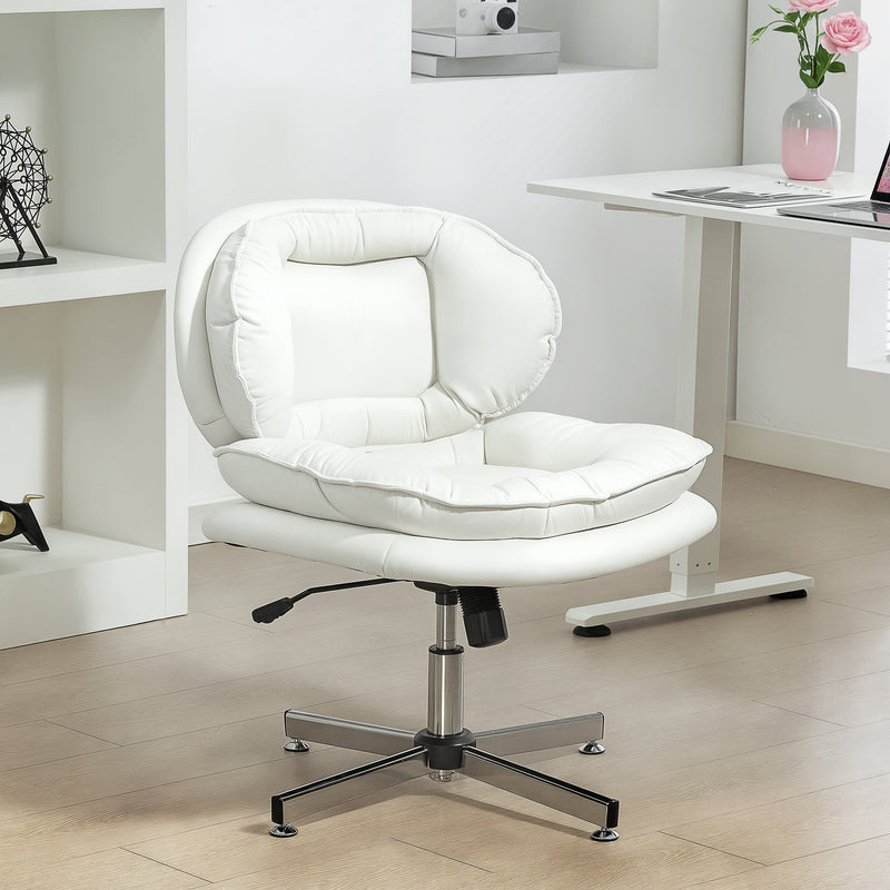 Monflueri Criss Cross Chair with Wide Seat, Leathaire Upholstery, Tilting and Stationary Swivel Base - White