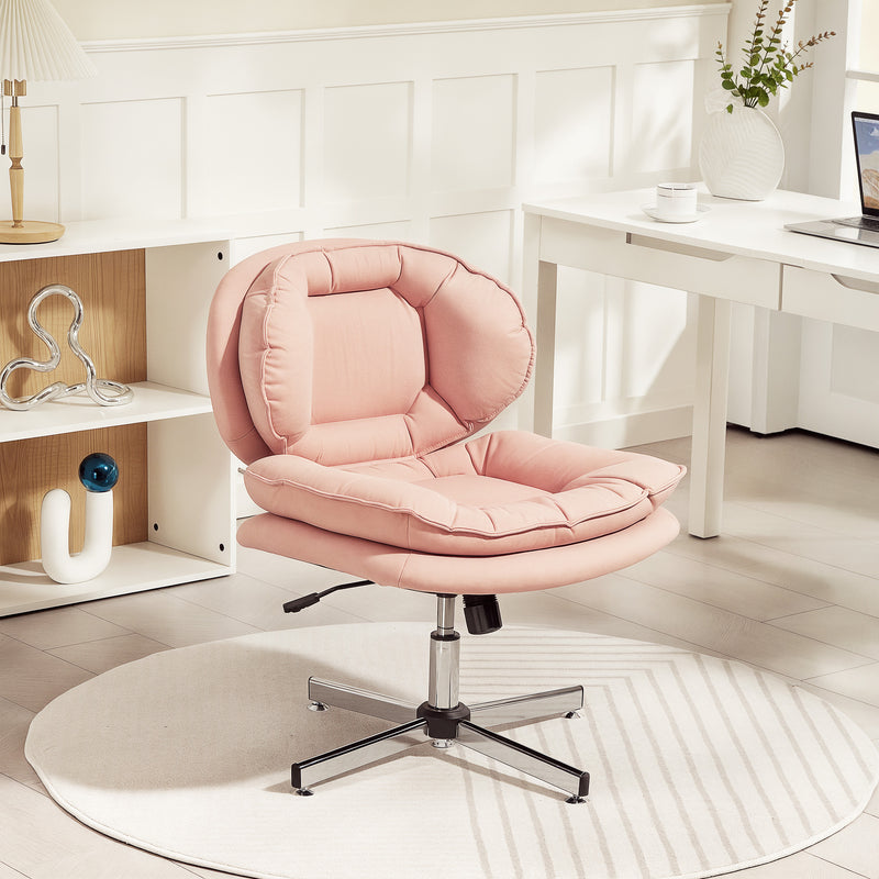 Monflueri Criss Cross Chair with Wide Seat, Leathaire Upholstery, Tilting and Stationary Swivel Base - Pink