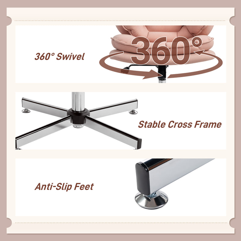 Monflueri Criss Cross Chair with Wide Seat, Leathaire Upholstery, Tilting and Stationary Swivel Base - Pink