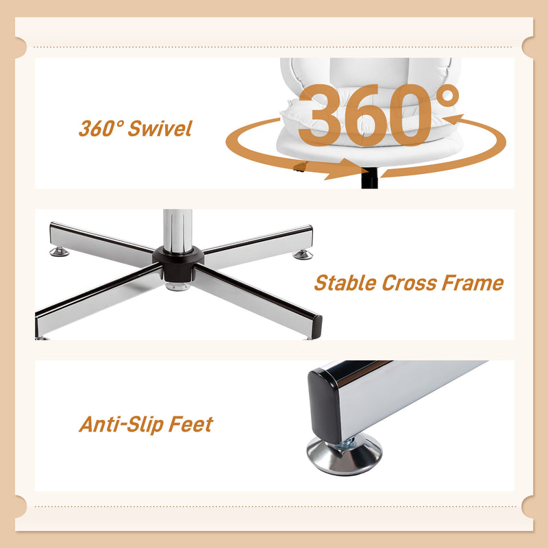 Monflueri Criss Cross Chair with Wide Seat, Leathaire Upholstery, Tilting and Stationary Swivel Base - White