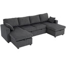 Gray U-shape sectional sofa couch with storage on a white background