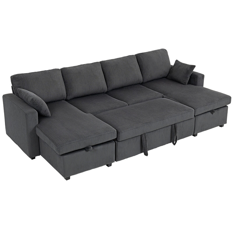 Gray sectional sleeper sofa on a white background