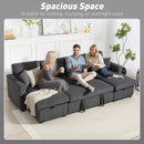 Gray sectional sofa couch with people sitting on it in a living room setting.