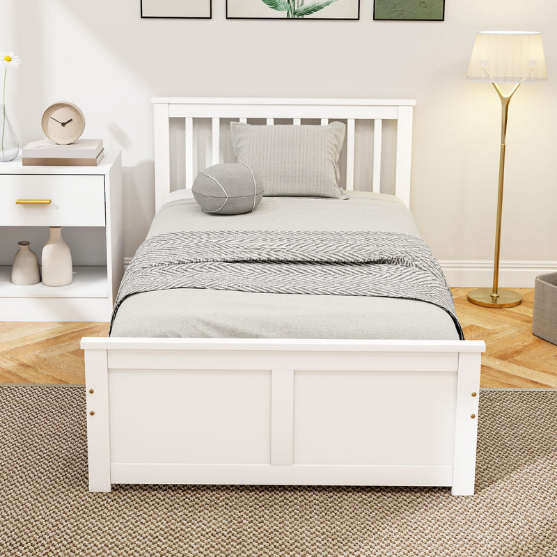 Olive Cove White Pine Wood Twin Size Captains Bed with 2 Storage Drawers
