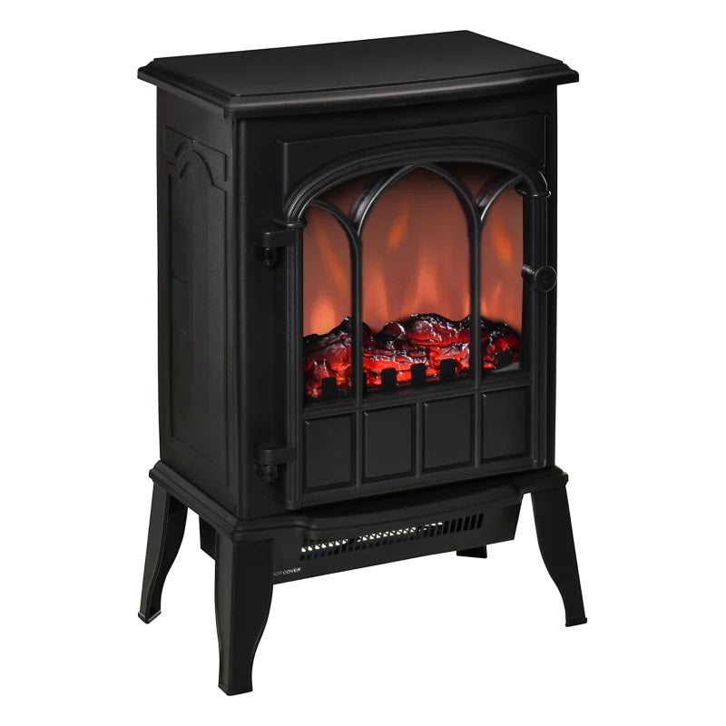 Ophelia Black Electric Realistic Log Fireplace Heater with Adjustable Flame and 750/1500W Output