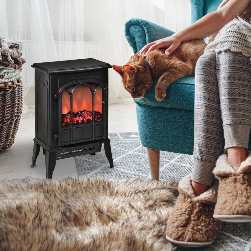 Ophelia Black Electric Realistic Log Fireplace Heater with Adjustable Flame and 750/1500W Output