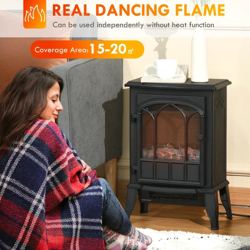 Ophelia Black Electric Realistic Log Fireplace Heater with Adjustable Flame and 750/1500W Output