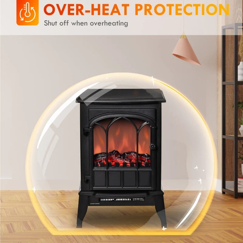 Ophelia Black Electric Realistic Log Fireplace Heater with Adjustable Flame and 750/1500W Output