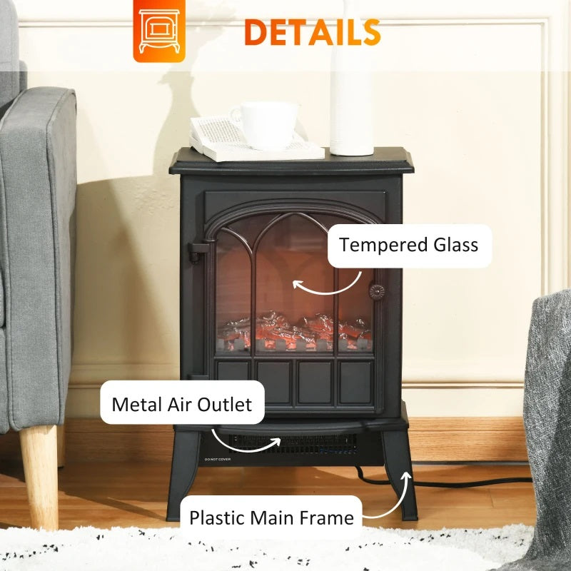 Ophelia Black Electric Realistic Log Fireplace Heater with Adjustable Flame and 750/1500W Output