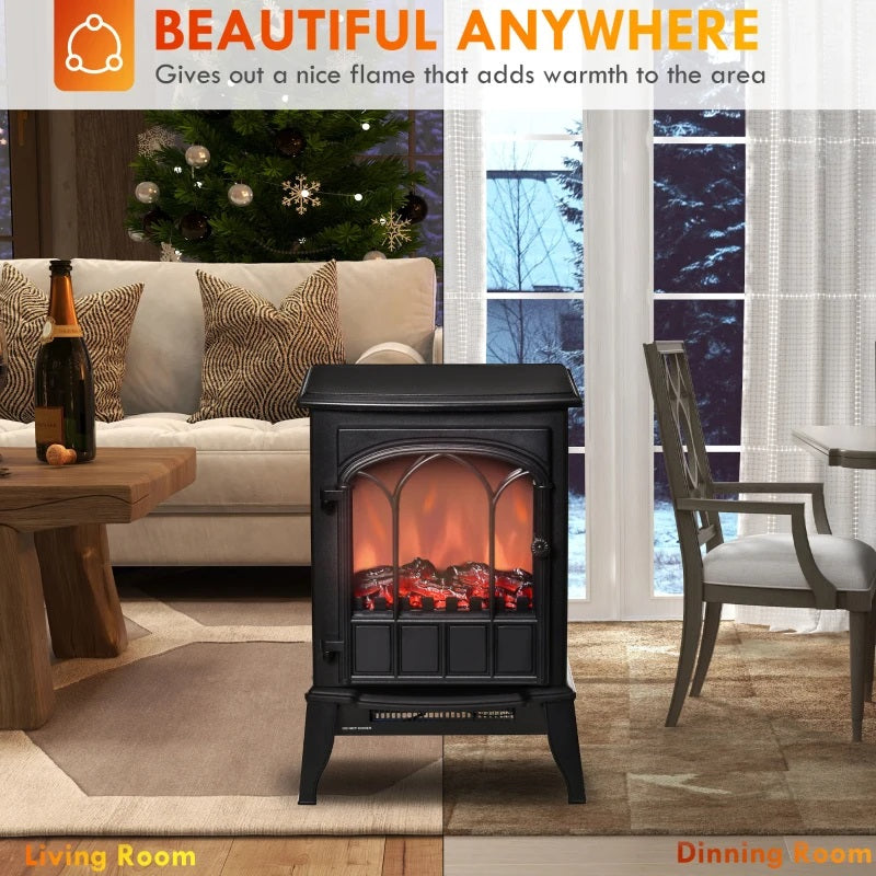 Ophelia Black Electric Realistic Log Fireplace Heater with Adjustable Flame and 750/1500W Output