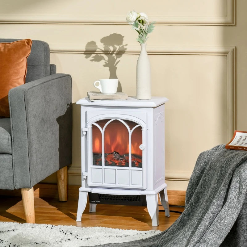 Ophelia White Electric Realistic Log Fireplace Heater with Adjustable Flame and 750/1500W Output