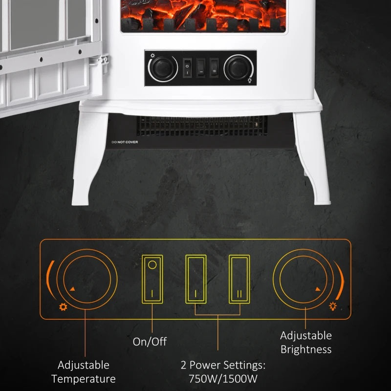 Ophelia White Electric Realistic Log Fireplace Heater with Adjustable Flame and 750/1500W Output