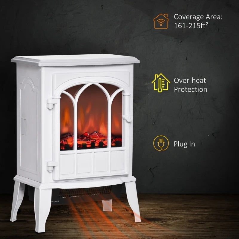 Ophelia White Electric Realistic Log Fireplace Heater with Adjustable Flame and 750/1500W Output