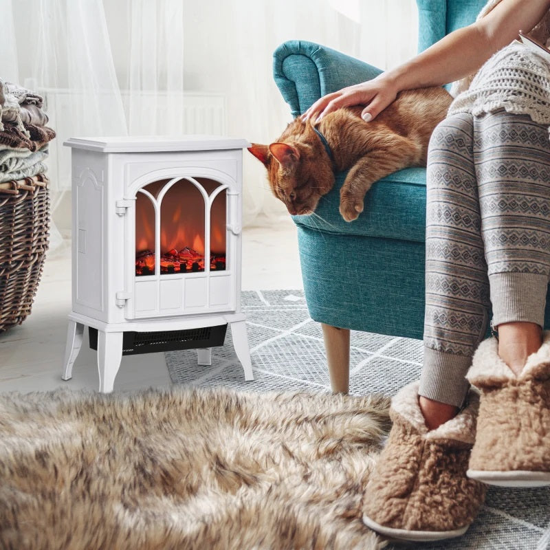 Ophelia White Electric Realistic Log Fireplace Heater with Adjustable Flame and 750/1500W Output