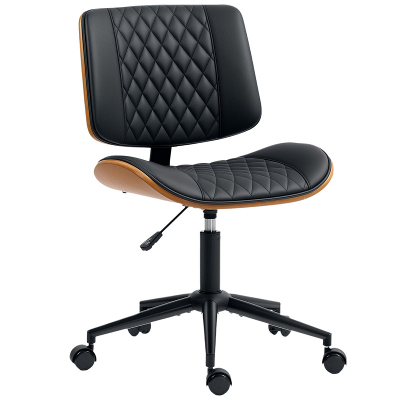 Orlo Point Adjustable Height Wood and PU Leather Desk Chair with Swivel and Wheels - Black