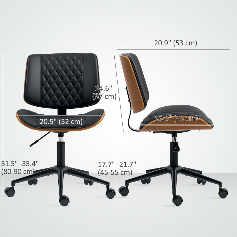Orlo Point Adjustable Height Wood and PU Leather Desk Chair with Swivel and Wheels - Black