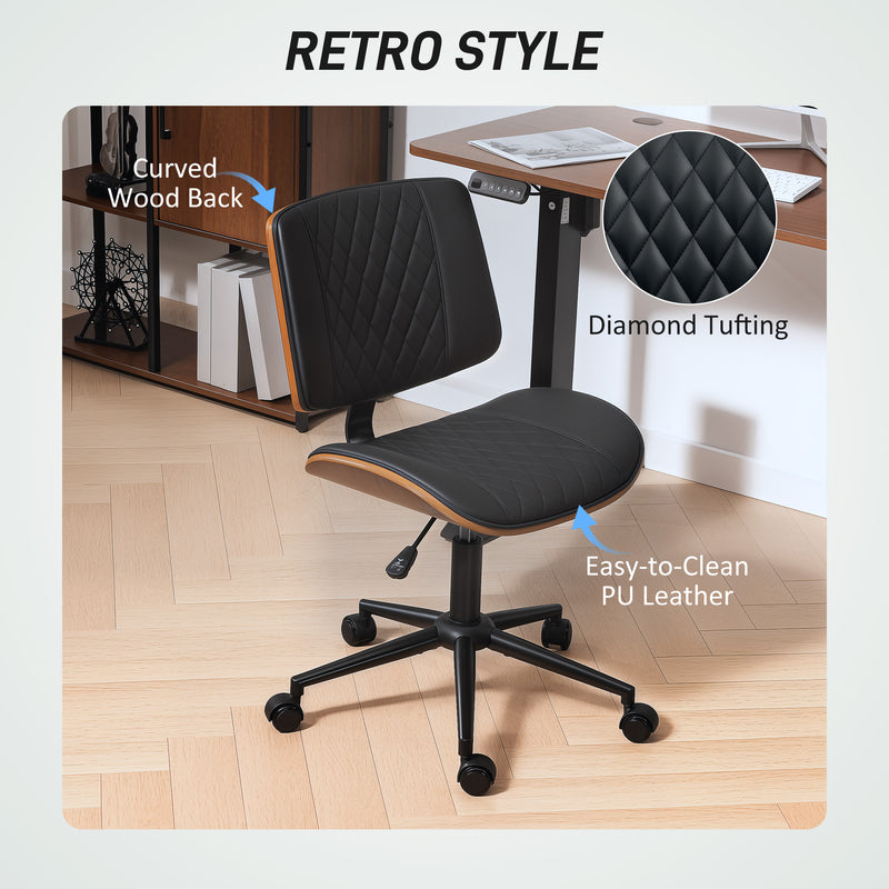 Orlo Point Adjustable Height Wood and PU Leather Desk Chair with Swivel and Wheels - Black