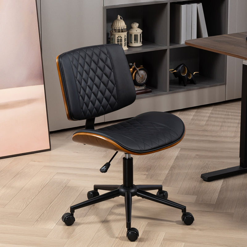 Orlo Point Adjustable Height Wood and PU Leather Desk Chair with Swivel and Wheels - Black