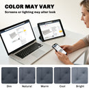 Person using laptop, tablet, and phone with text indicating color may vary due to screens or lighting.